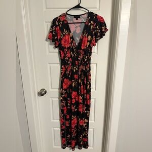 Chic Black and Red Floral Maxi Dress